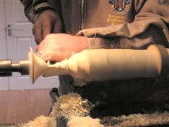 Thinning the sycamore goblet and the start of the stem